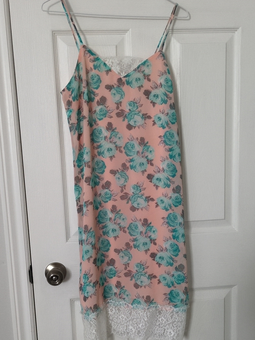 Xhilaration Peach Slip Dress with Teal Floral Print